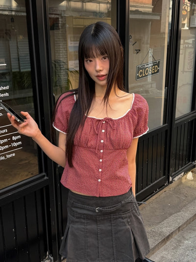 韓國 WhoAU Check Pattern Blouse【WA358】