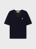 韓國 WhoAU Steve V-neck Cable Short Sleeve Sweater【WA329】
