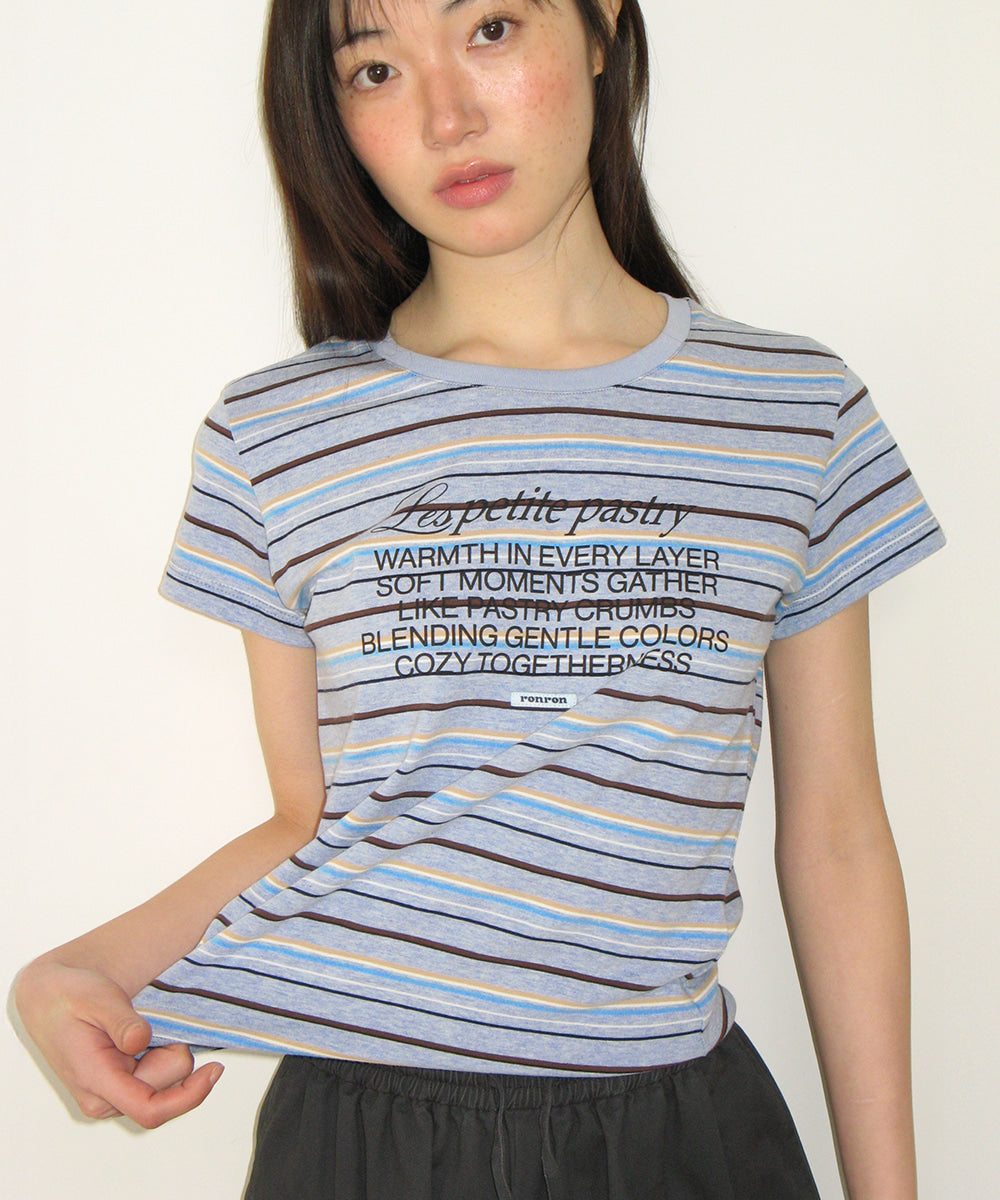 韓國 Ronron Multi Stripe Lettering T Shirt【RR002】