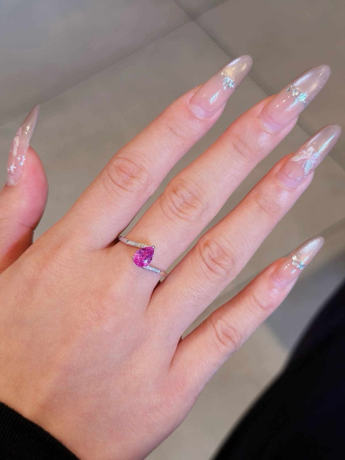 18K 仙女粉粉藍寶鑽石戒指 (訂金$500，總售價為 $3,298)【SM2082】