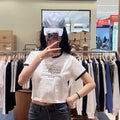 韓國 Marithe Francois Girbaud W Classic Logo Applique Ringer Crop Tee【MD250】