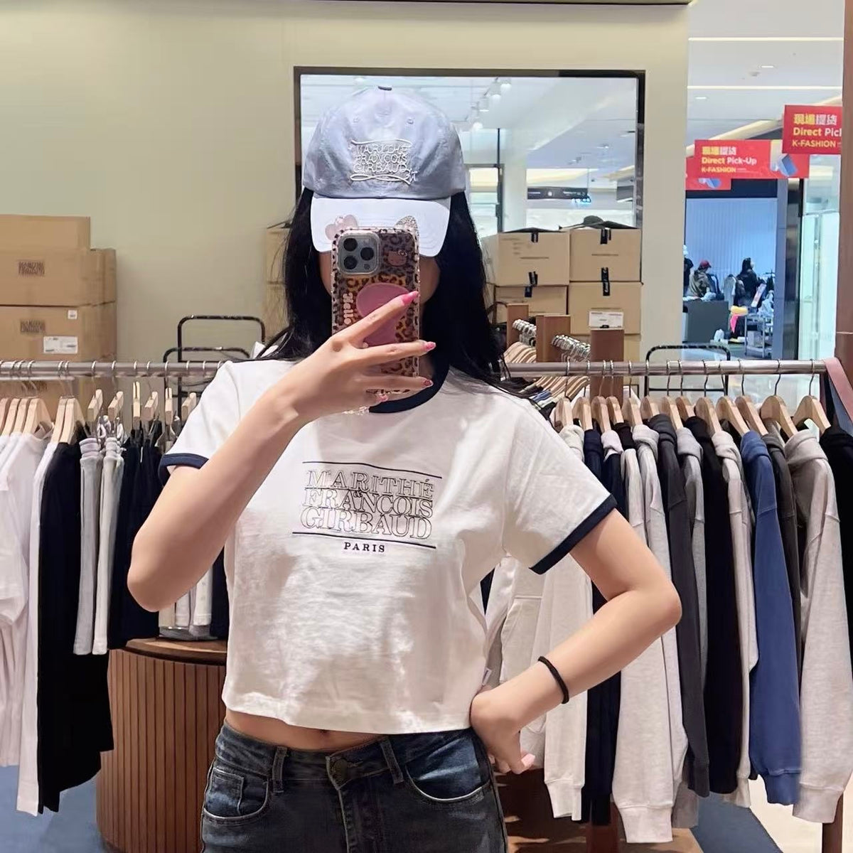 韓國 Marithe Francois Girbaud W Classic Logo Applique Ringer Crop Tee【MD250】