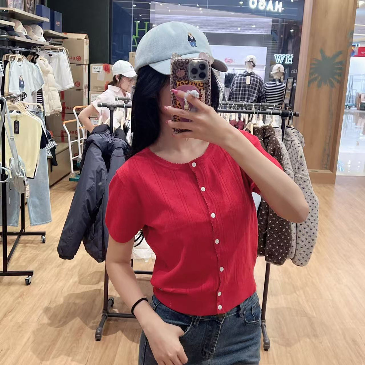 韓國 WhoAU Punching Skashi Short Sleeve Cardigan【WA328】