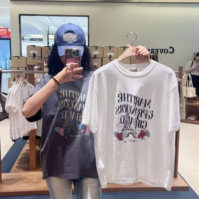 韓國 Marithe Francois Girbaud W Vintage Eiffel Tower Logo Oversized Tee【MD288】