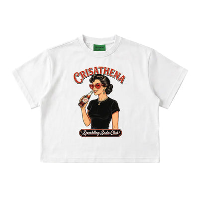 Crisathena 1950s Soda Club with Glasses Crop T-Shirt【SM1838】