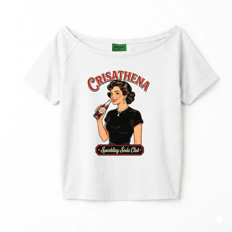 Crisathena 1950s Soda Club Off Shoulder T-Shirt【SM1961】