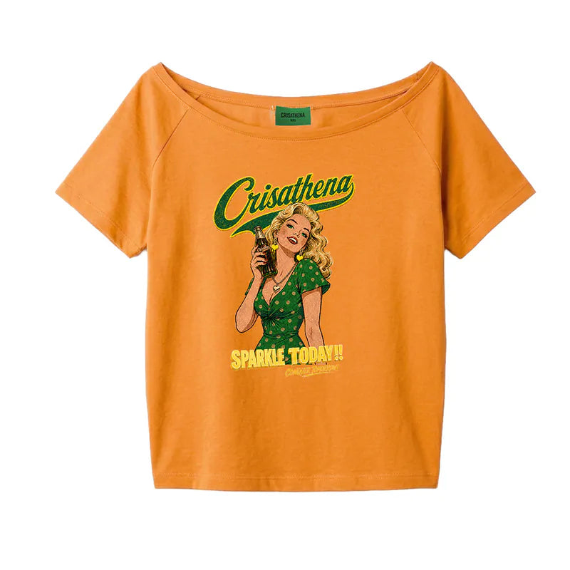 Crisathena 1950s Sparkle Today Off Shoulder T-Shirt【SM1837】