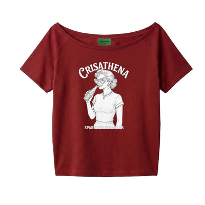 Crisathena 1950s Soda Club Sketch Off Shoulder T-Shirt【SM1836】