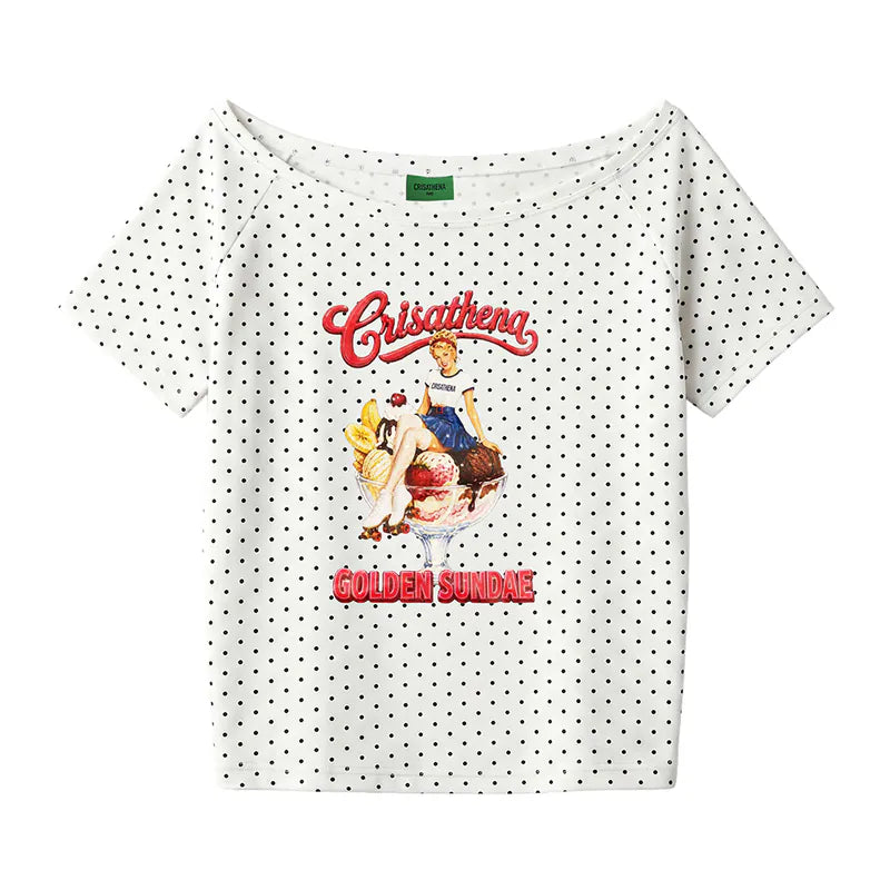 Crisathena 1950s Golden Sundae Off Shoulder T-Shirt【SM1835】