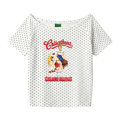 Crisathena 1950s Golden Sundae Off Shoulder T-Shirt【SM1835】