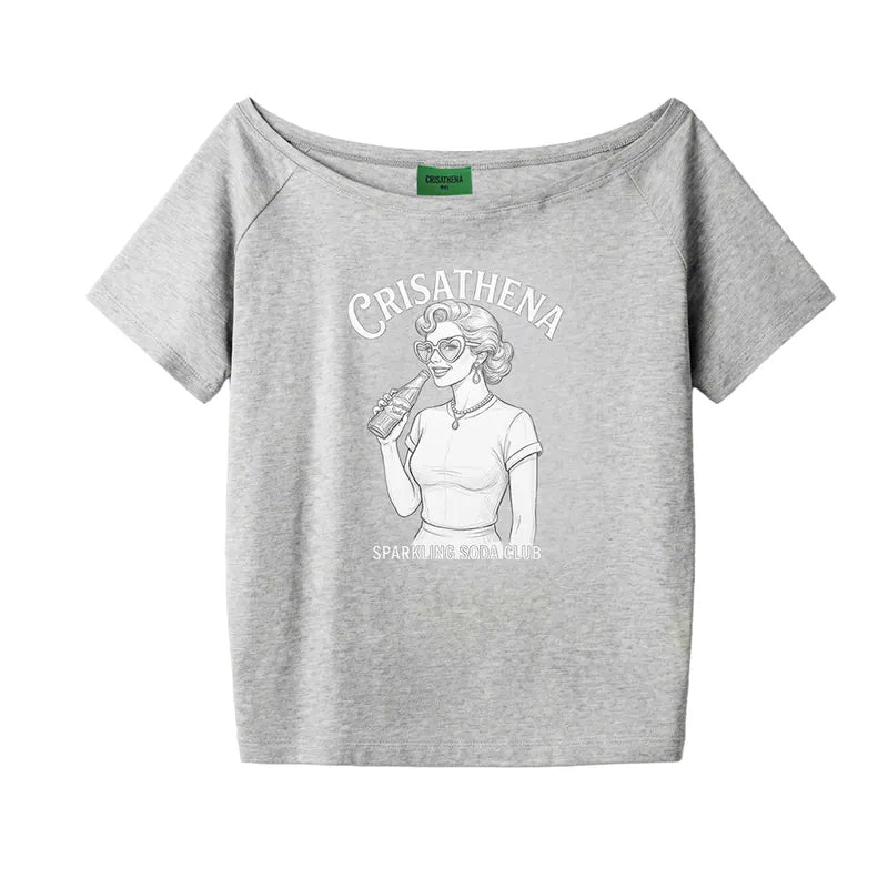 Crisathena 1950s Soda Club Sketch Off Shoulder T-Shirt【SM1836】