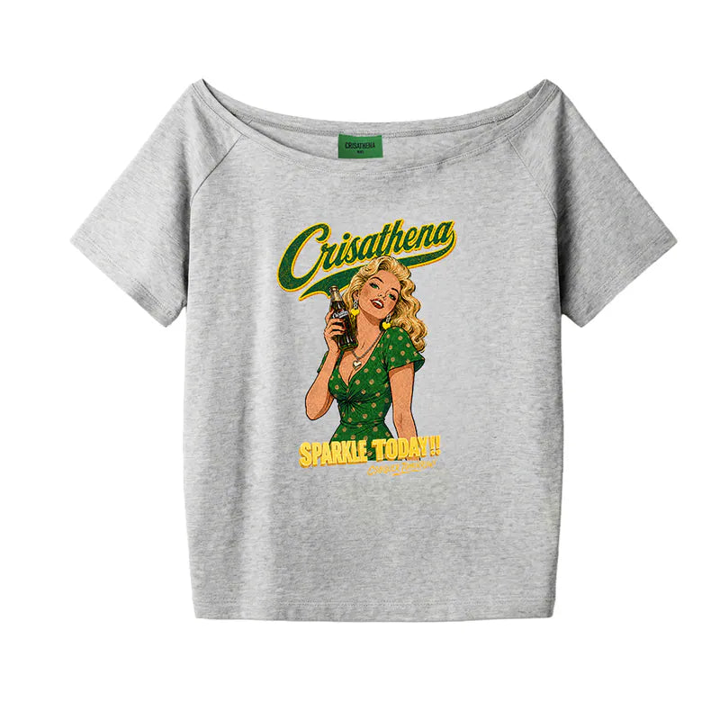 Crisathena 1950s Sparkle Today Off Shoulder T-Shirt【SM1837】