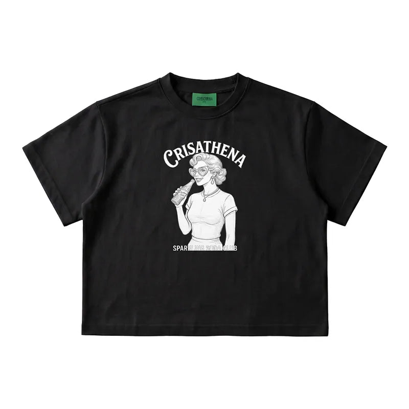 Crisathena 1950s Soda Club Sketch Crop T-Shirt【SM1841】