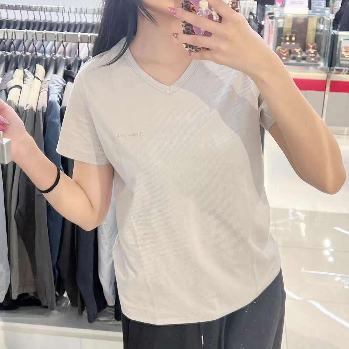 韓國 Snowpeak Ribbed Women's V-Neck Short Sleeve T-Shirt (涼爽毛巾面料)【SN169】