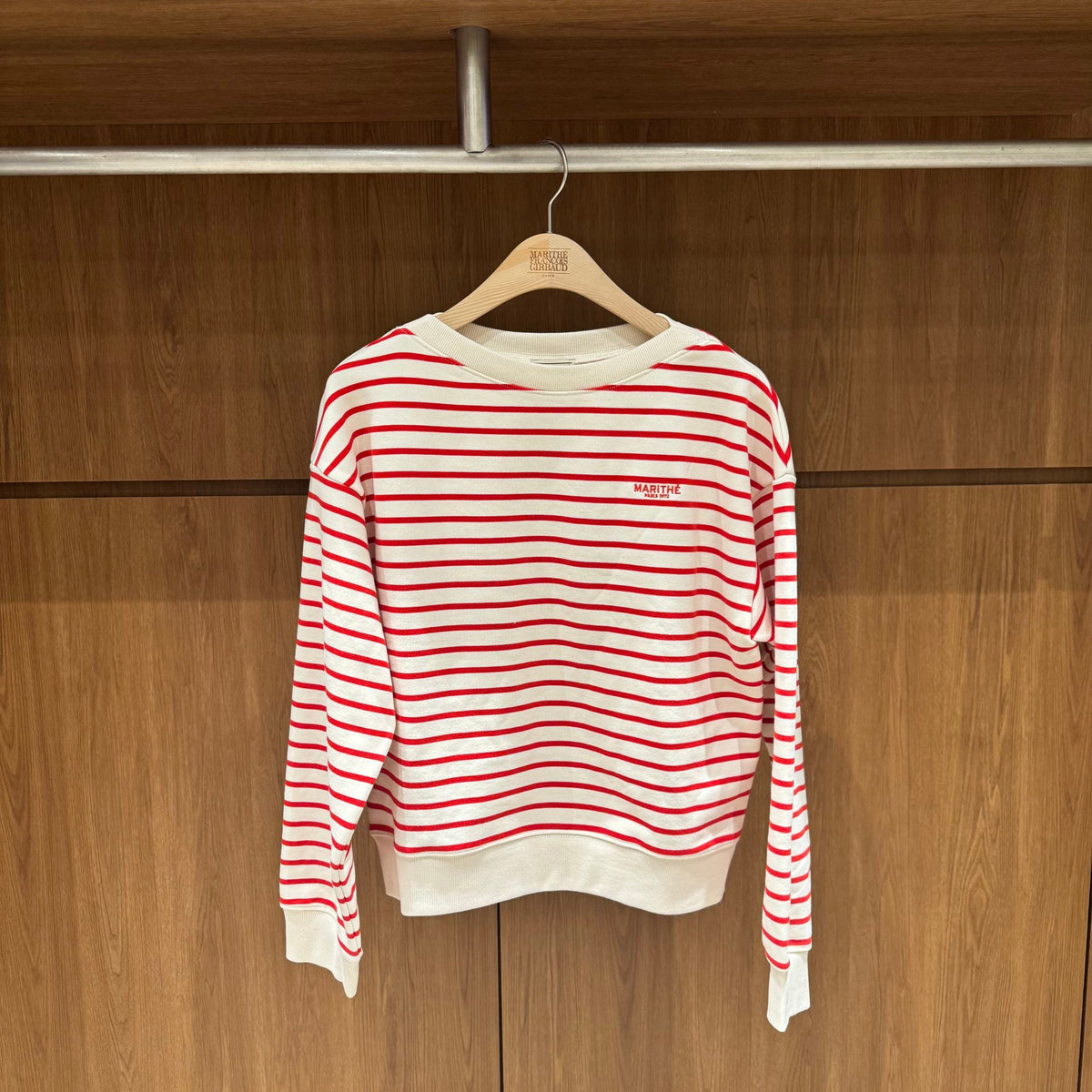 韓國 Marithe Francois Girbaud W Stripe Boatneck Crop Sweatshirt【MD178】