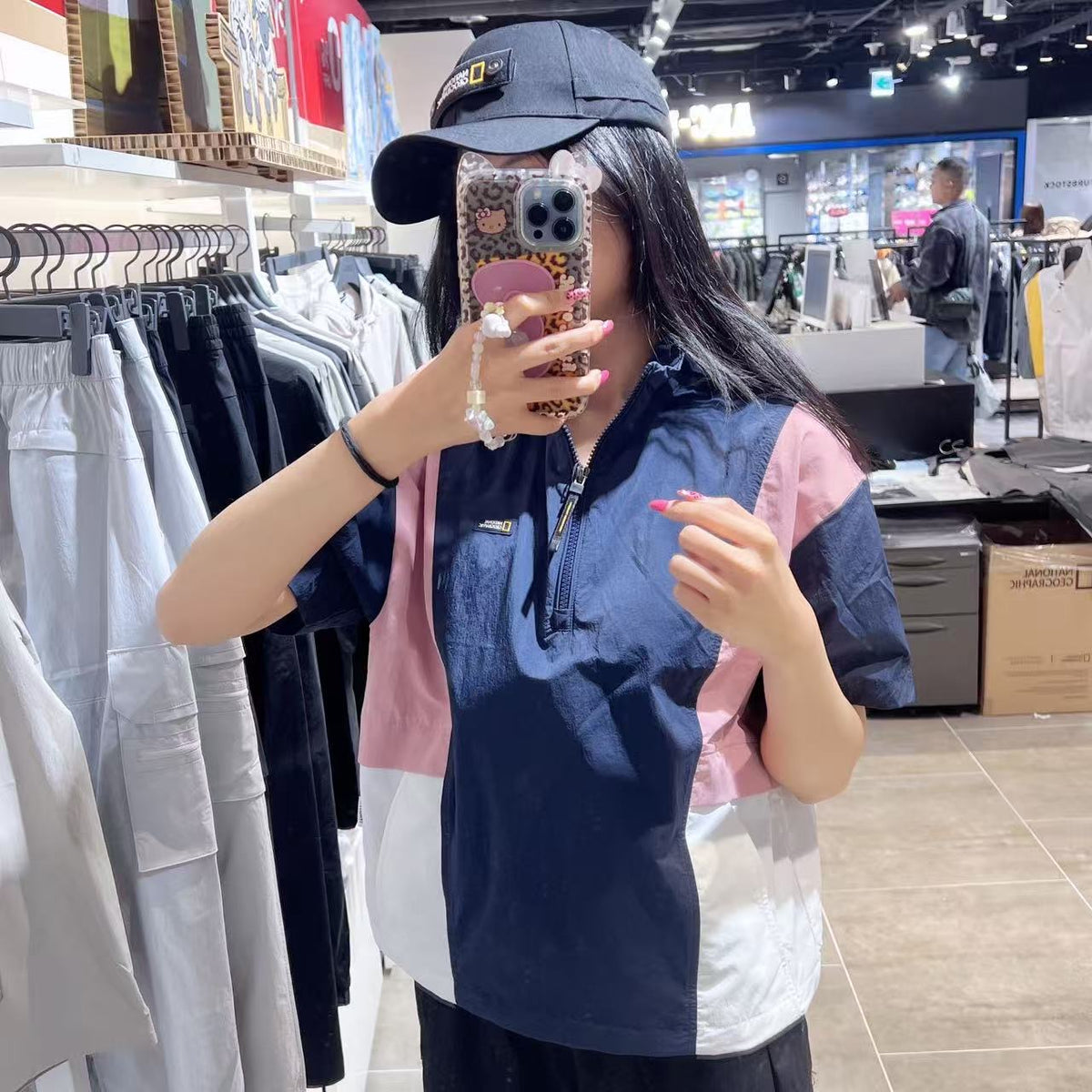 韓國 National Geographic Women's Barely Woven Contrast Short Sleeve Anorak【NG1050】