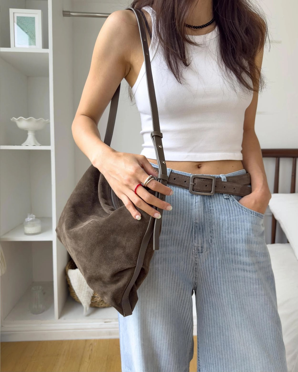 韓國 Bucks & Leather 最新款慵懶風單肩斜挎包 (大號)【SM2308】