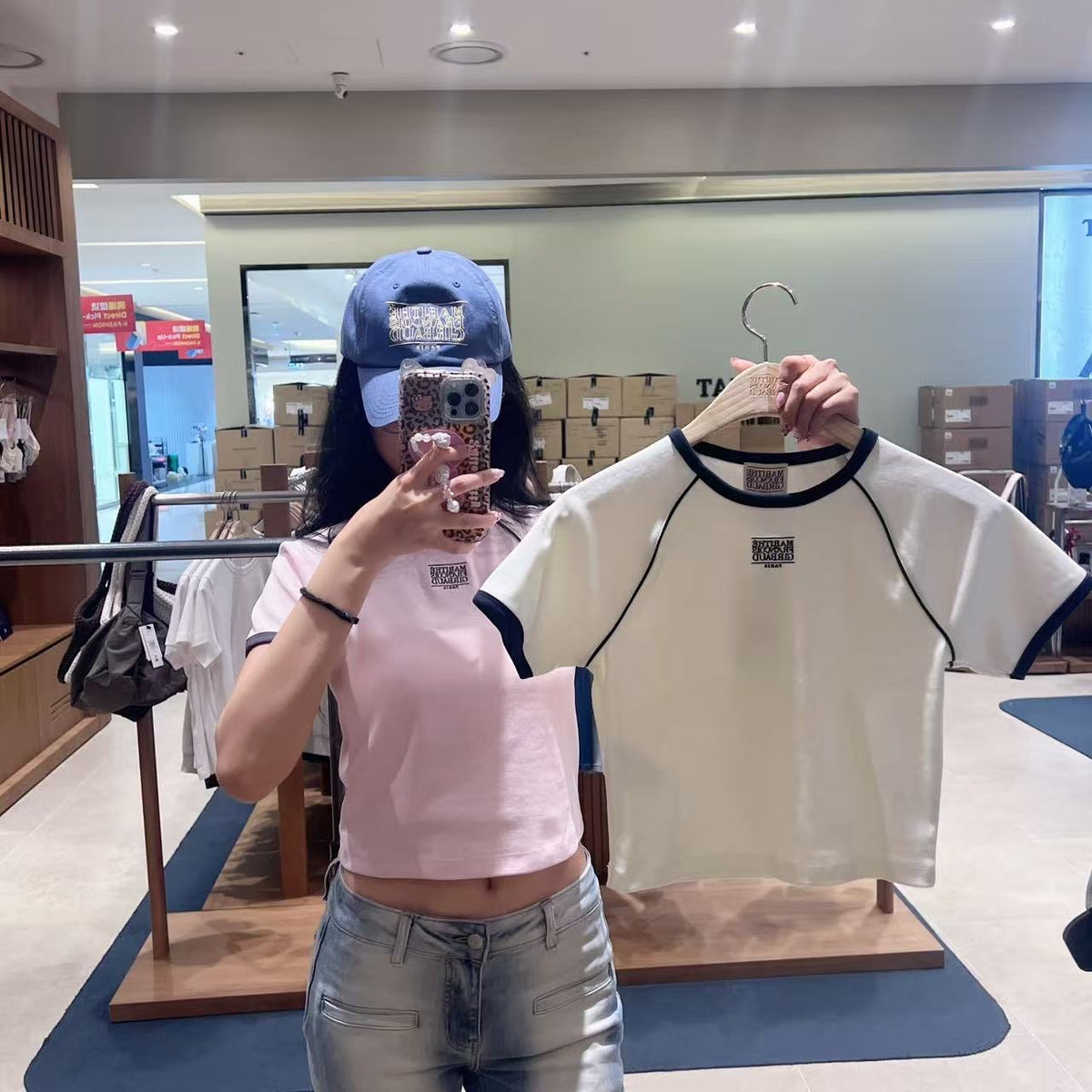 韓國 Marithe Francois Girbaud W Aerocool Small Classic Logo Ringer Slim Crop Tee【MD279】
