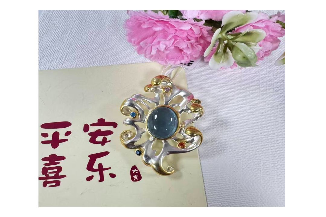 海藍寶銀鑲吊墜 10*13mm【SE1085】
