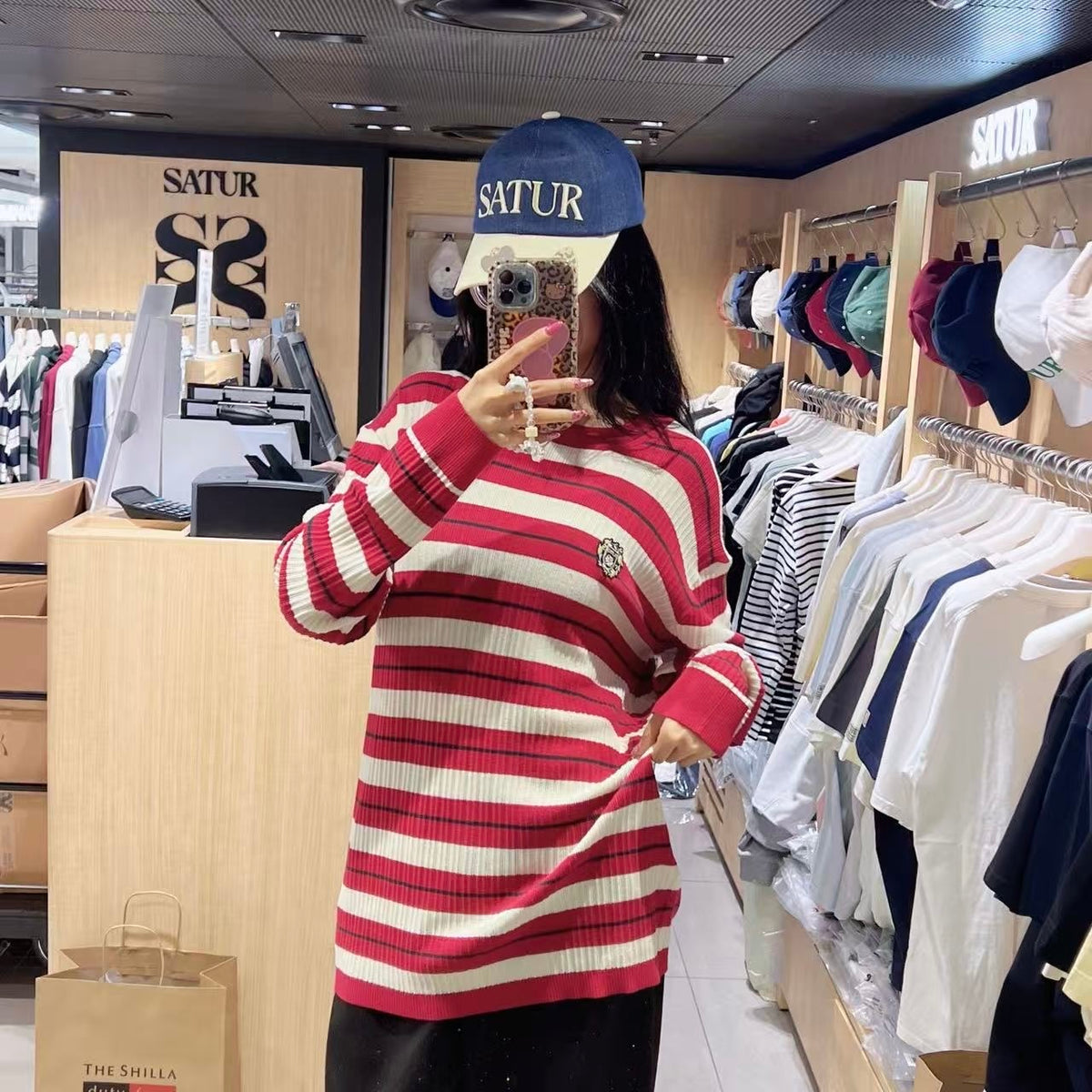韓國 Satur Crest Logo Stripe Knit (男女同款)【SR325】