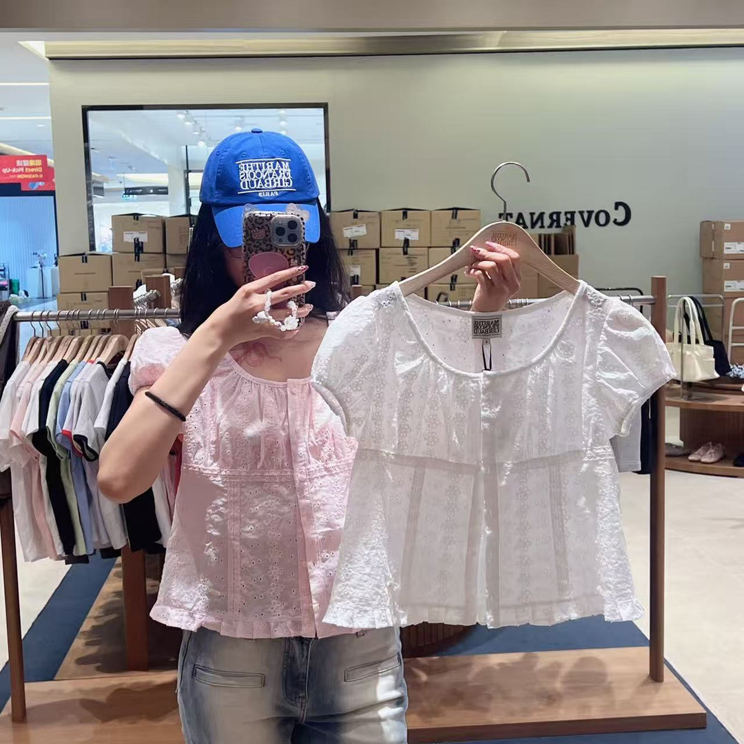 韓國 Marithe Francois Girbaud W Puff Sleeve Lace Shirt【MD293】