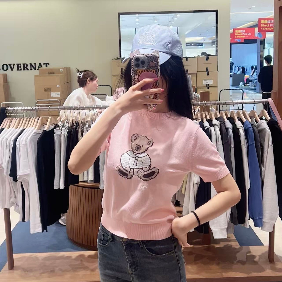 韓國 Marithe Francois Girbaud W Doodle Bear Half Knit Pullover【MD204】