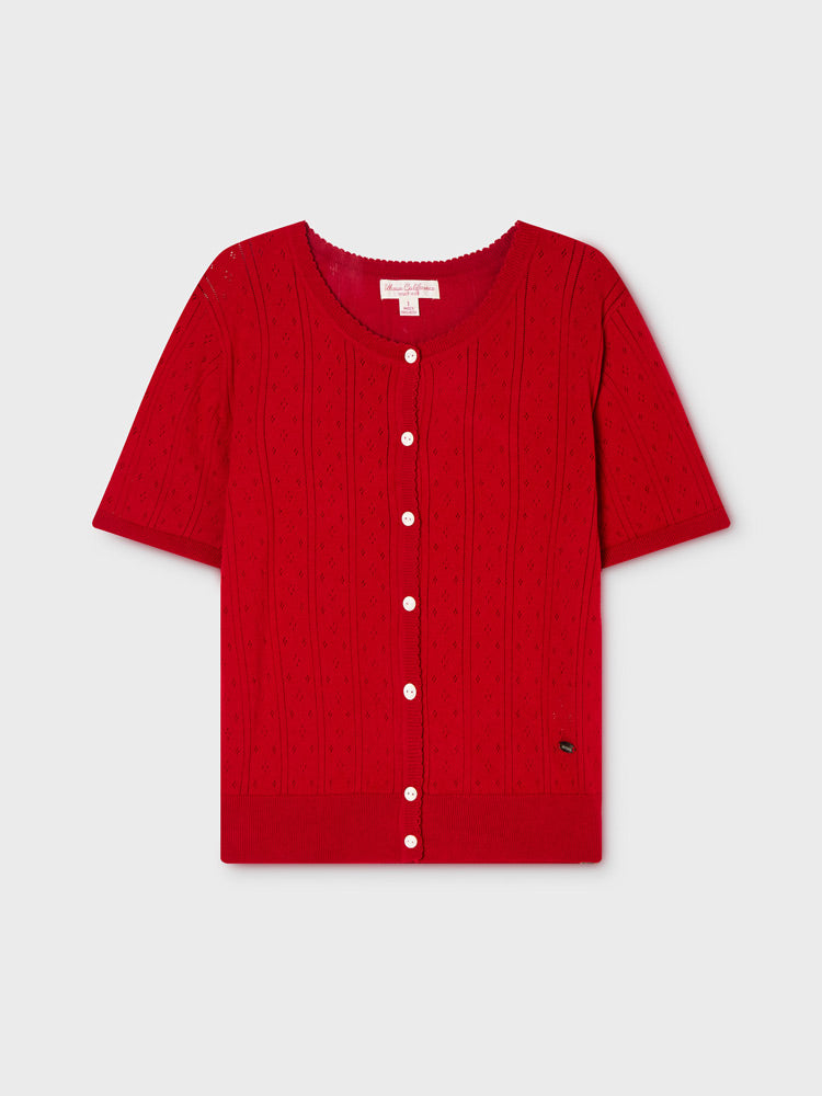 韓國 WhoAU Punching Skashi Short Sleeve Cardigan【WA328】