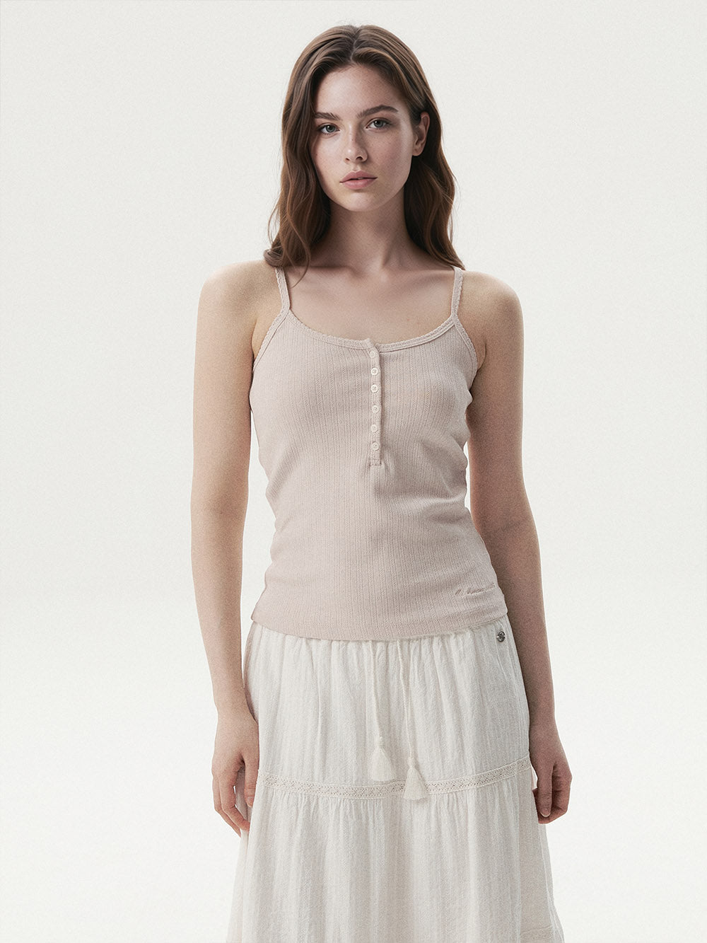 韓國 WhoAU Eyelet Henry Neck Sleeveless【WA353】