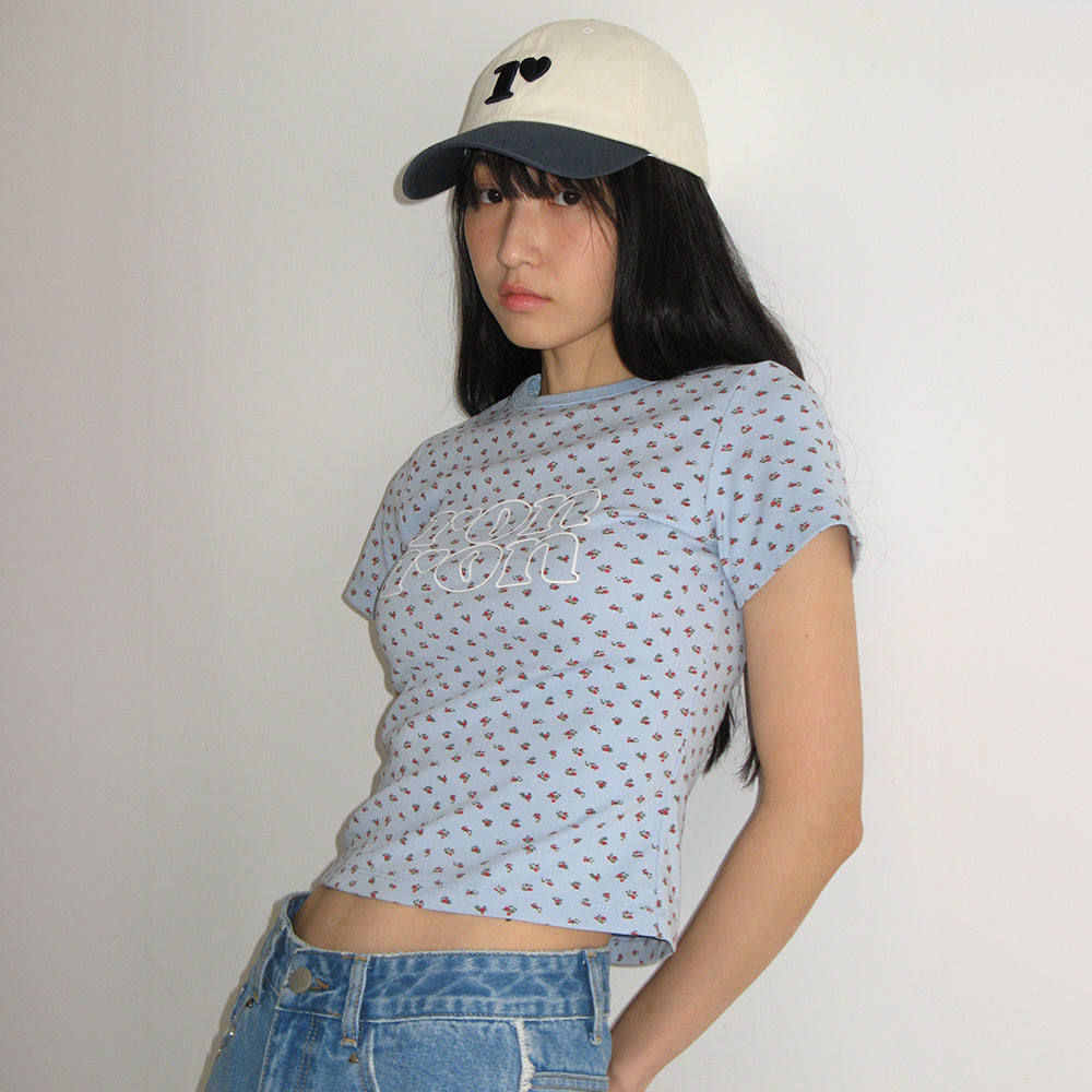 韓國 Ronron Floral Logo Slim Crop T Shirt【RR004】