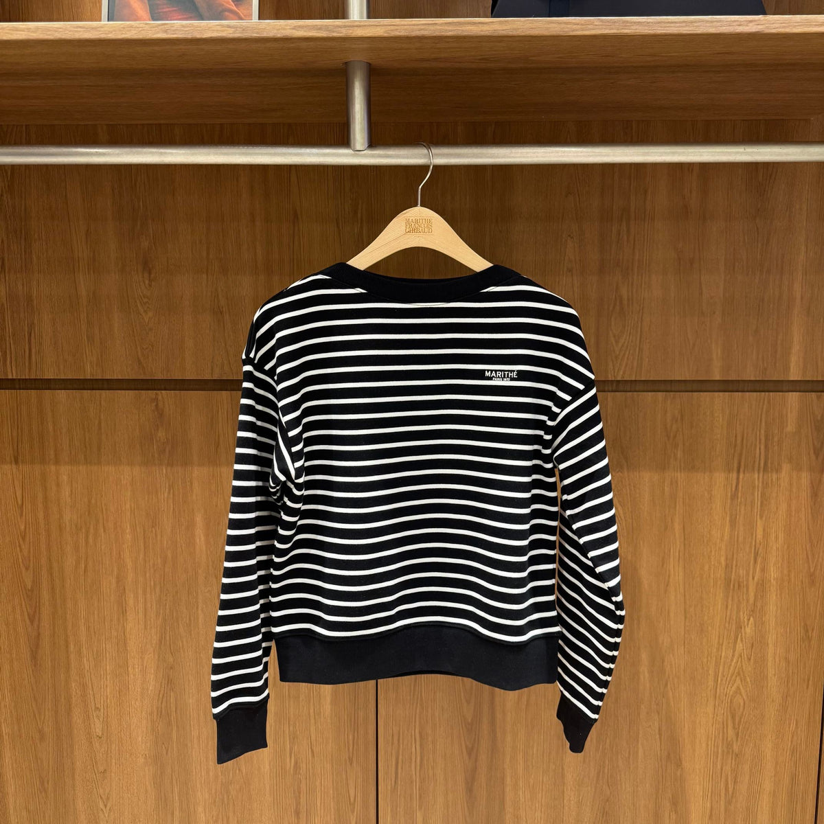 韓國 Marithe Francois Girbaud W Stripe Boatneck Crop Sweatshirt【MD178】