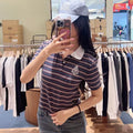 韓國 Marithe Francois Girbaud W Stripe Slim Crop Collar Tee【MD238】
