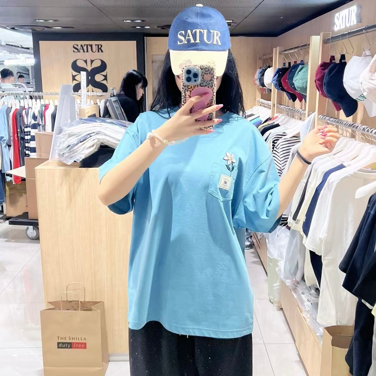 韓國 Satur Flower Pocket T-Shirt (男女同款)【SR314】