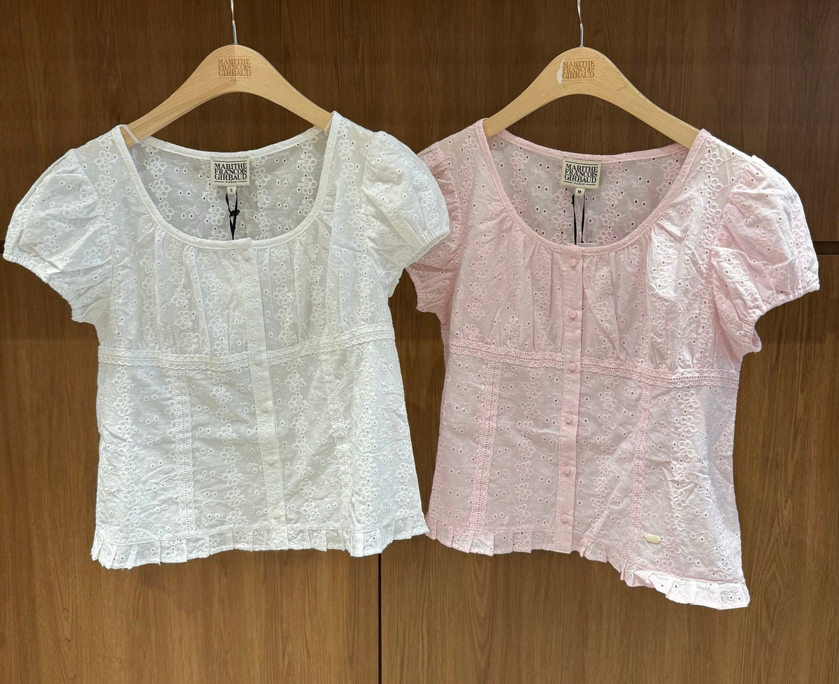 韓國 Marithe Francois Girbaud W Puff Sleeve Lace Shirt【MD293】