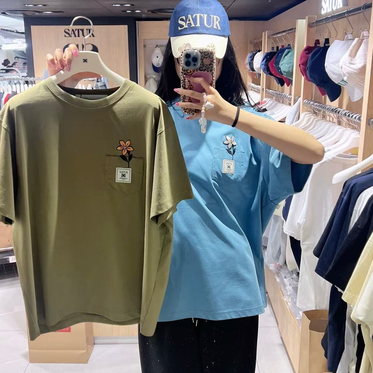 韓國 Satur Flower Pocket T-Shirt (男女同款)【SR314】