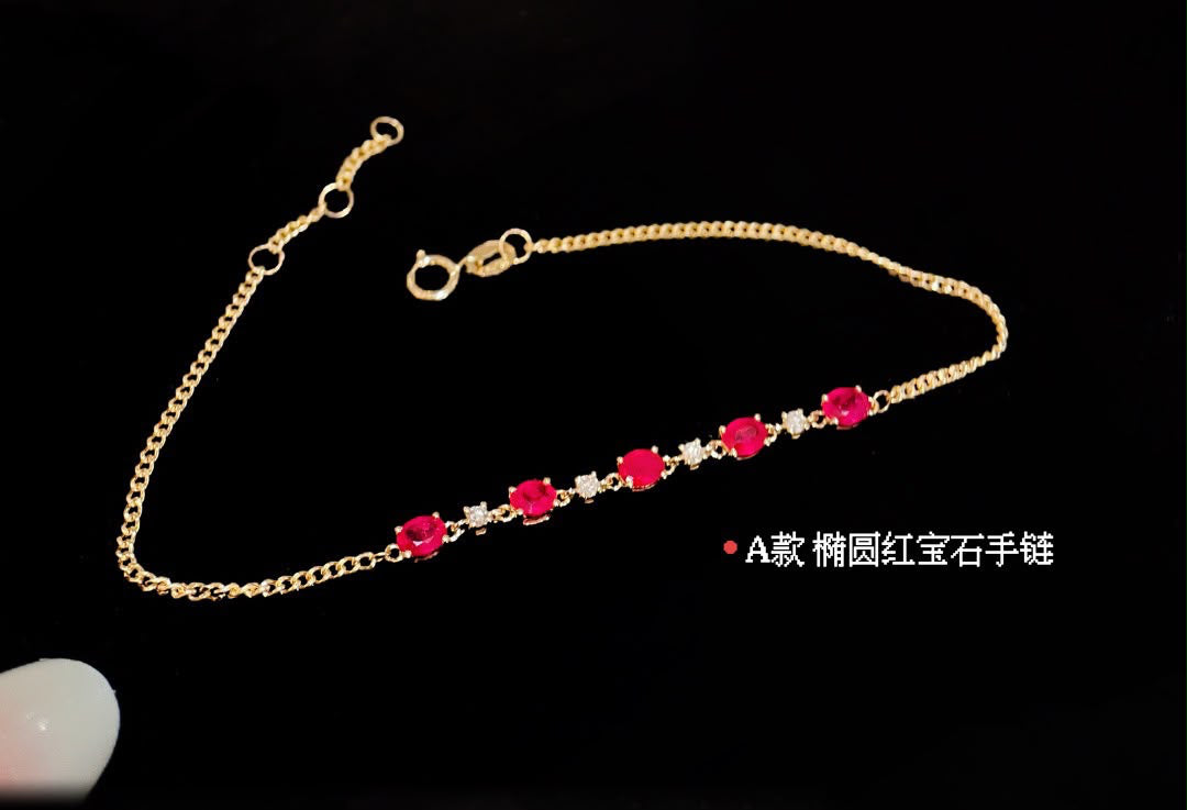 18k金 五顆天然紅寶石鑽石手鍊 (訂金$500，總售價為 $3,488)【SM2103】
