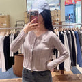 韓國 Marithe Francois Girbaud W V-Neck Crochet Knit Cardigan【MD229】