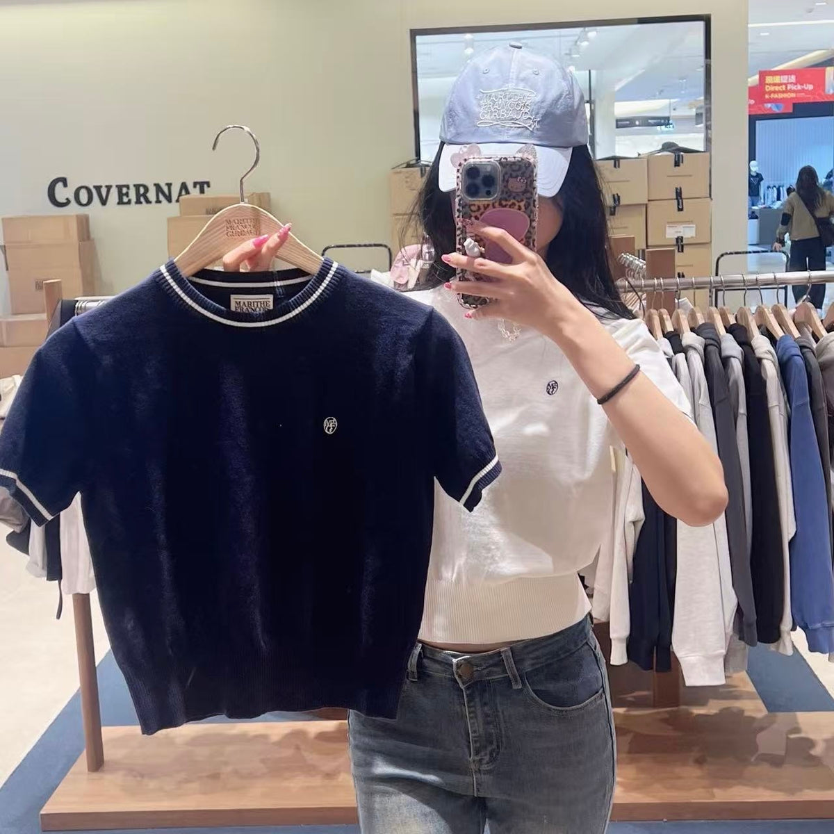 韓國 Marithe Francois Girbaud W Circle Logo Half Knit Pullover【MD244】