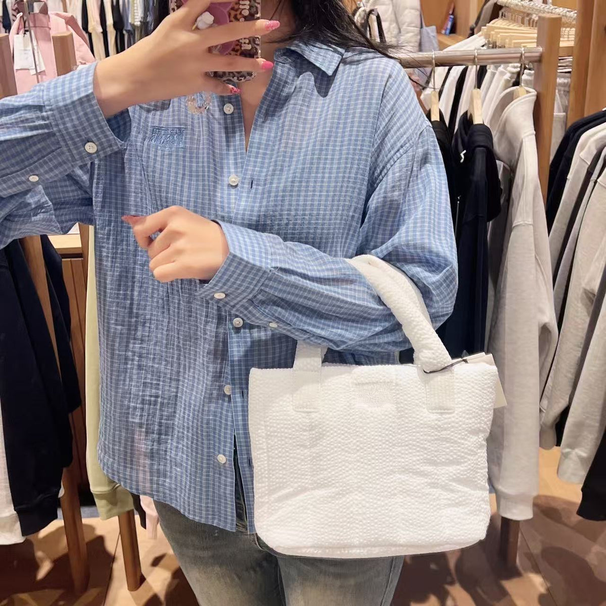 韓國 Marithe Francois Girbaud Classic Logo Seersucker Padding Bag【MD242】