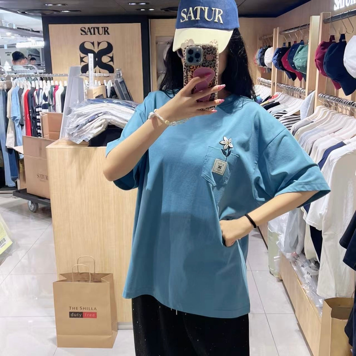 韓國 Satur Flower Pocket T-Shirt (男女同款)【SR314】