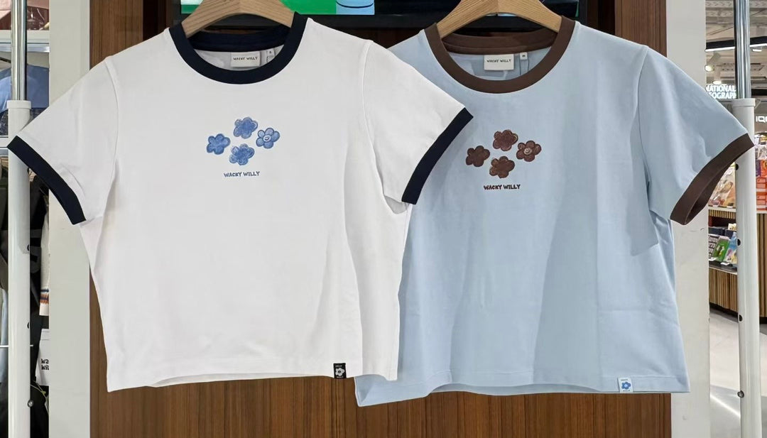 韓國 Wacky Willy Women's Ringer Graphic Crop Short Sleeve T-Shirt【WW266】