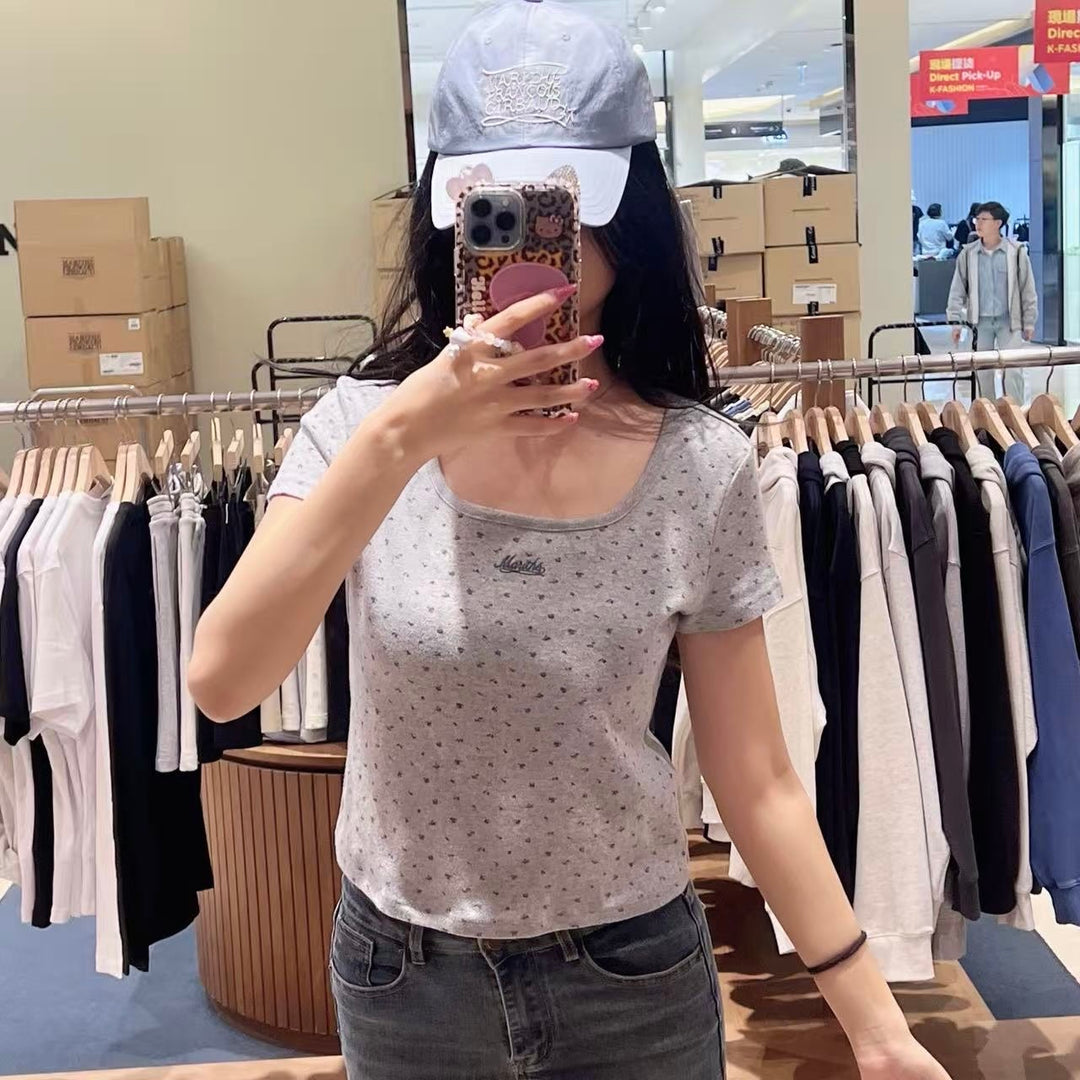 韓國 Marithe Francois Girbaud W Flower Slim Crop Tee【MD214】