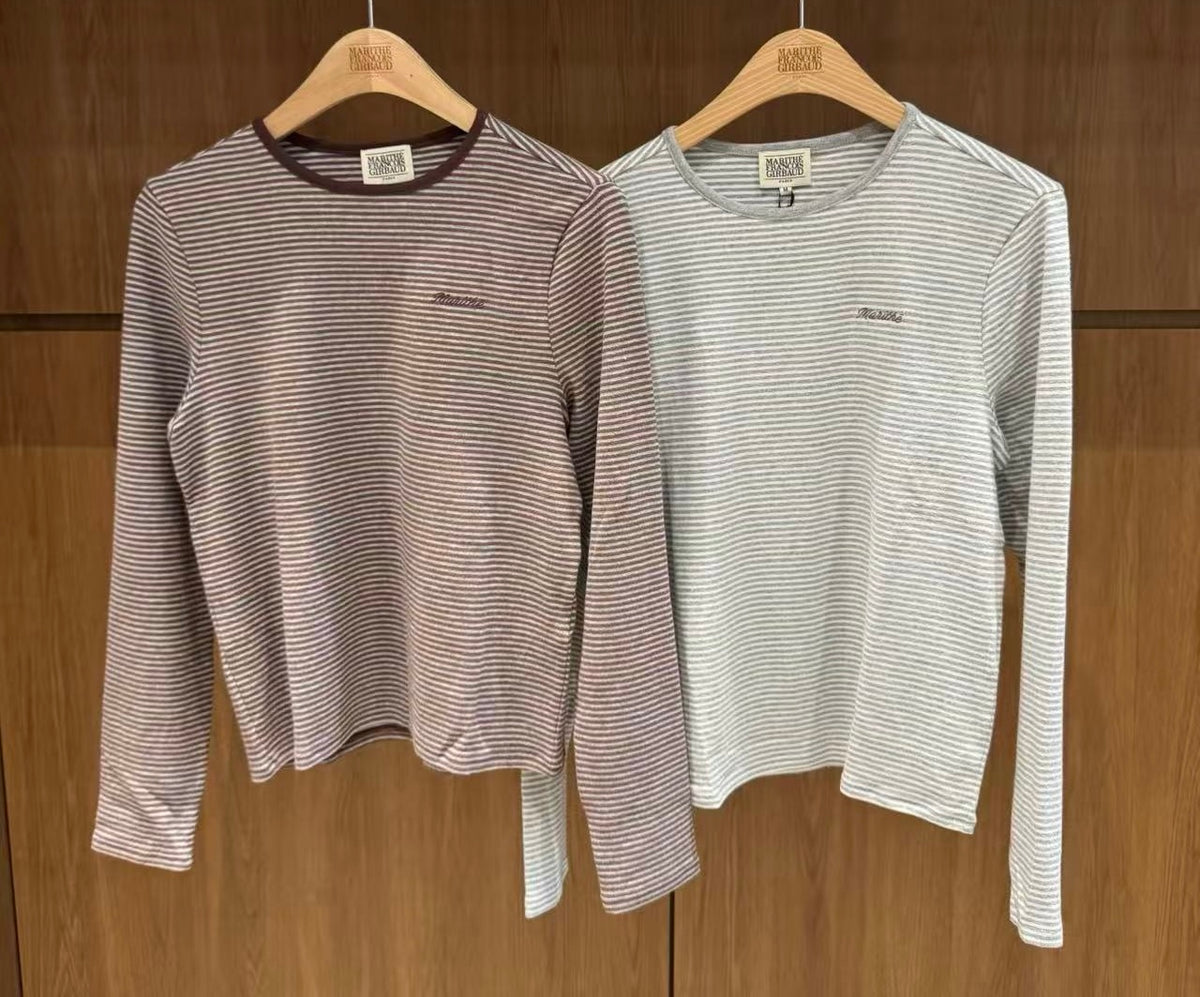 韓國 Marithe Francois Girbaud W Stripe Long Sleeve Tee【MD362】