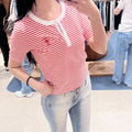韓國 Marithe Francois Girbaud W Stripe Henley Neck Tee【MD302】