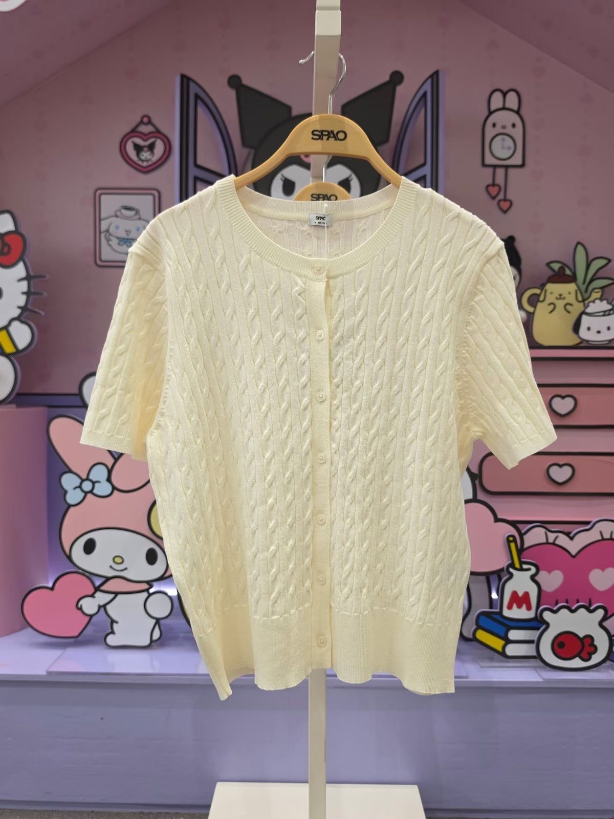 韓國 SPAO Round Neck Mini Cable Short Sleeve Cardigan【SP461】