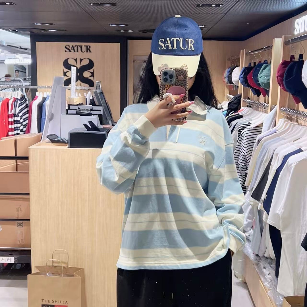 韓國 Satur Apero Stripe Pique Long Sleeve (男女同款)【SR326】