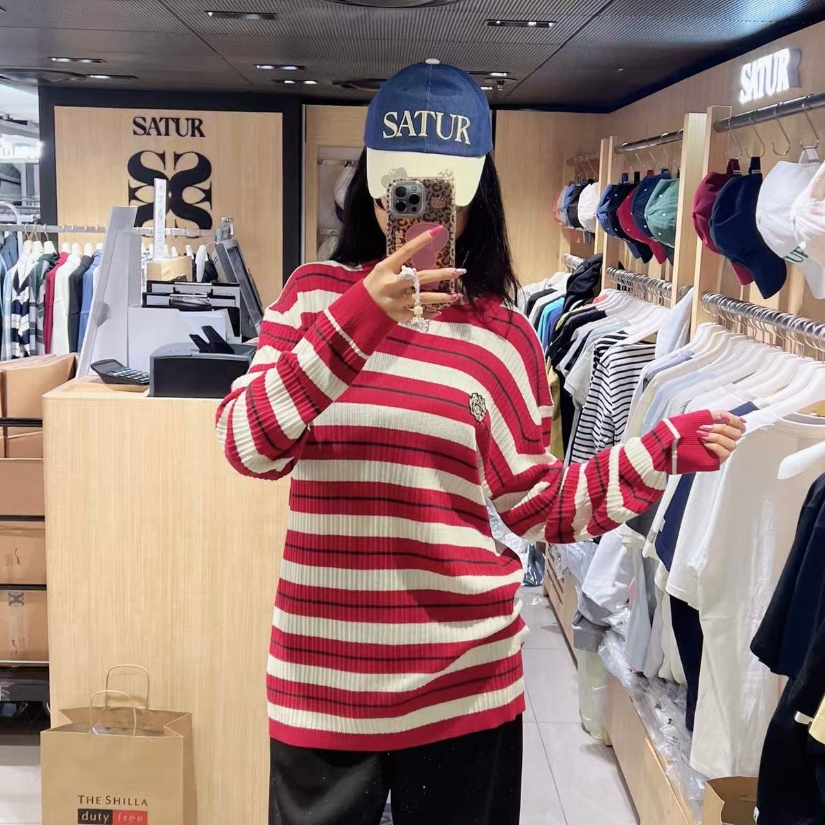 韓國 Satur Crest Logo Stripe Knit (男女同款)【SR325】