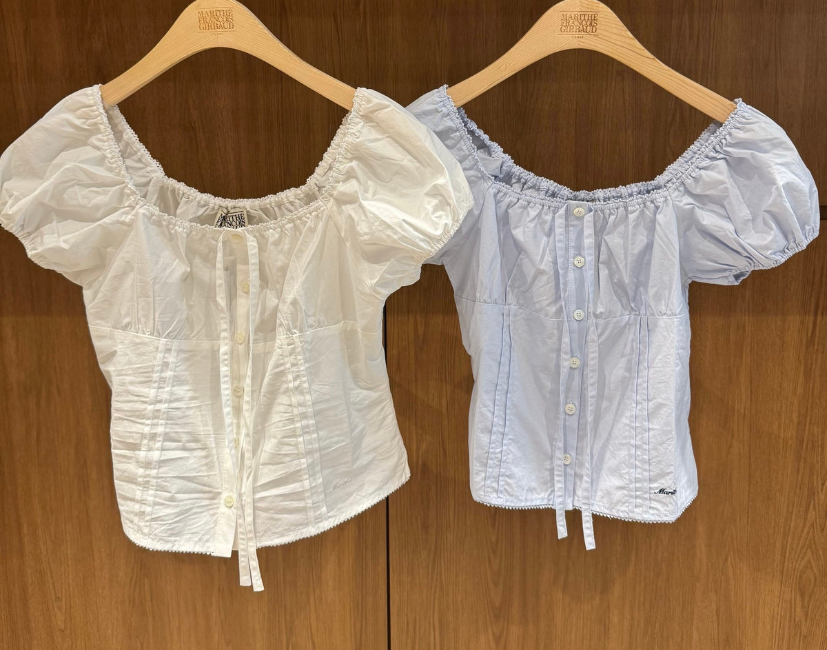 韓國 Marithe Francois Girbaud W Cap Sleeve Ribbon Blouse【MD290】