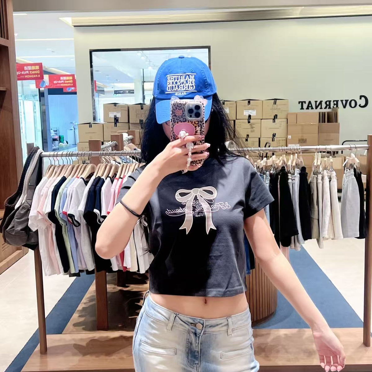 韓國 Marithe Francois Girbaud W Sorona Cool Ribbon Graphic Crop Tee 【MD291】