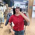 韓國 WhoAU Punching Skashi Short Sleeve Cardigan【WA328】