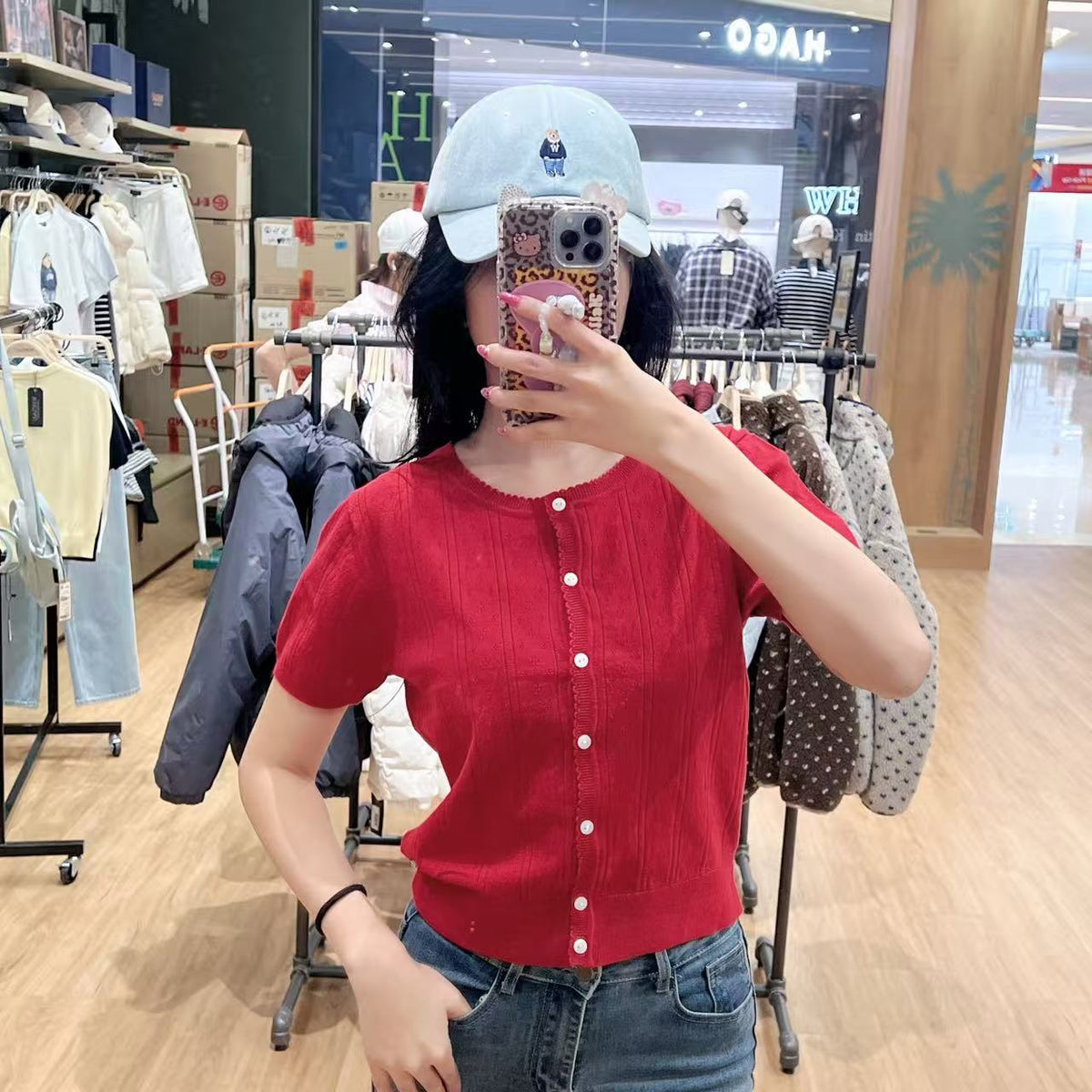 韓國 WhoAU Punching Skashi Short Sleeve Cardigan【WA328】